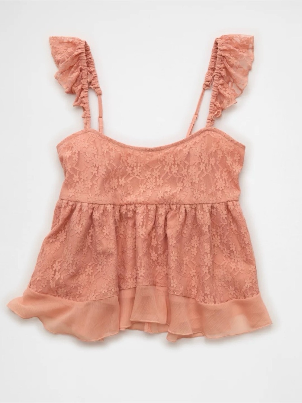 American Eagle (AE) Ruffle Tank Top – Dusty Pink – XXL